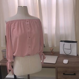 Pink off the shoulder crop top